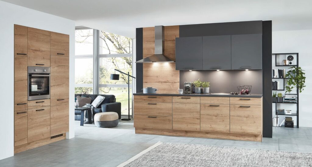 Nobilia Matt Wood Open Plan Kitchen 2021 1 | Kitchen Warehouse Winchester