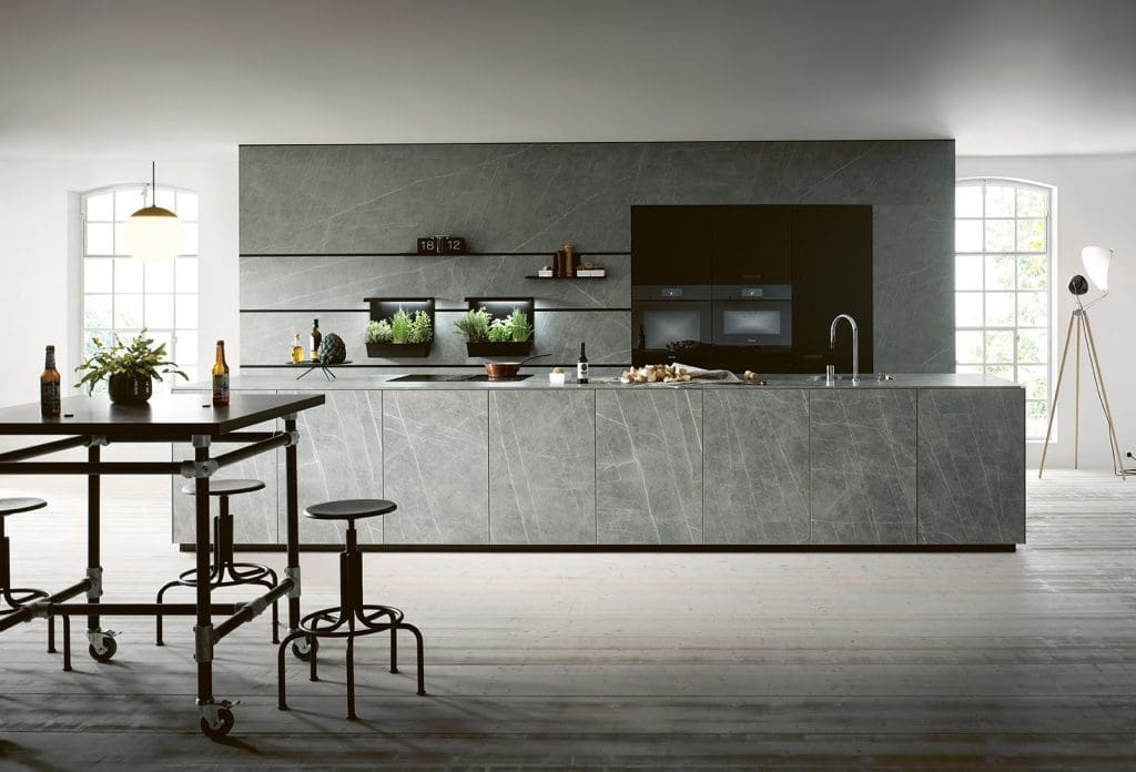 Next125 Grey Ceramic Open Plan Handleless Kitchen With Island | Lead Wolf, Gotham