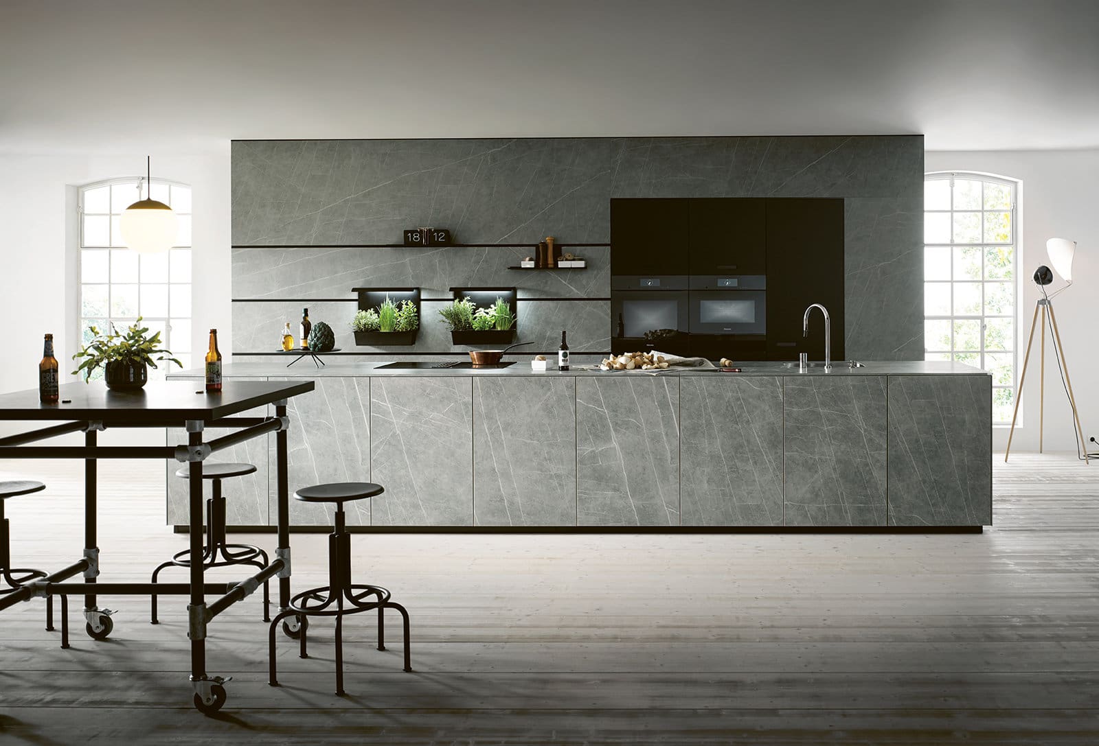 Next125 Grey Ceramic Open Plan Handleless Kitchen With Island | Lead Wolf, Gotham