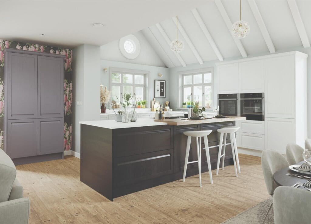 Faversham Bright White Soft Black Lavender | Eden Kitchens and Bathrooms, Northamptonshire