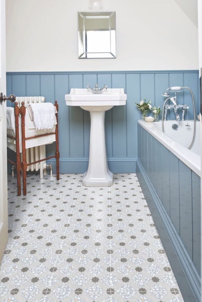 Venice Porcelain Satin Blue Crisscross | Eden Kitchens and Bathrooms, Northamptonshire