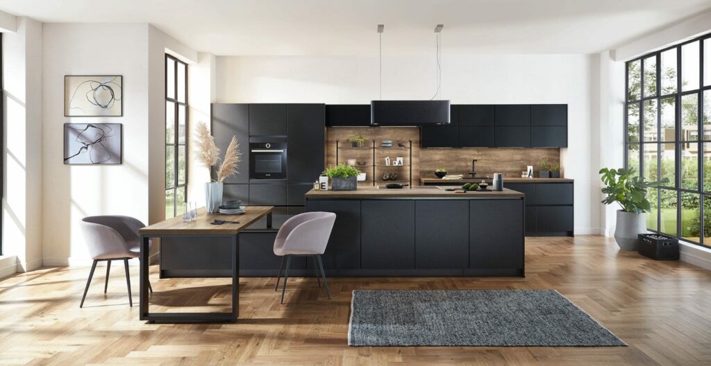 Nobilia Matt Black Wood Handleless Kitchen 2021 1 | Kutchenhaus, Sevenoaks