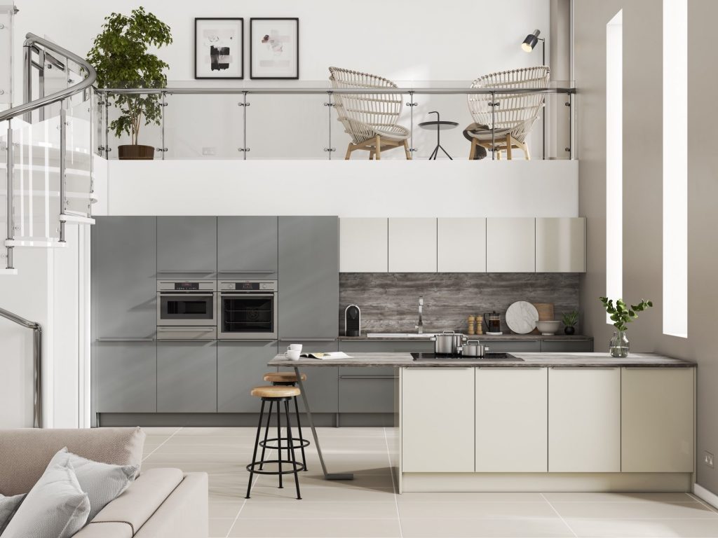 Symphony Inline Alta Gloss Dusk Grey Pearl Grey Handleless Kitchen | Jigzaw Interiors, Stockwell