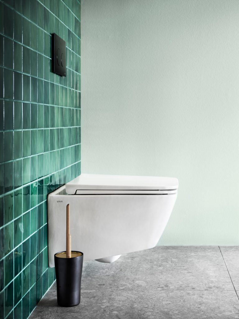 Vitra Wall Hung Toilet Teal Tiling | Jigzaw Interiors, Stockwell