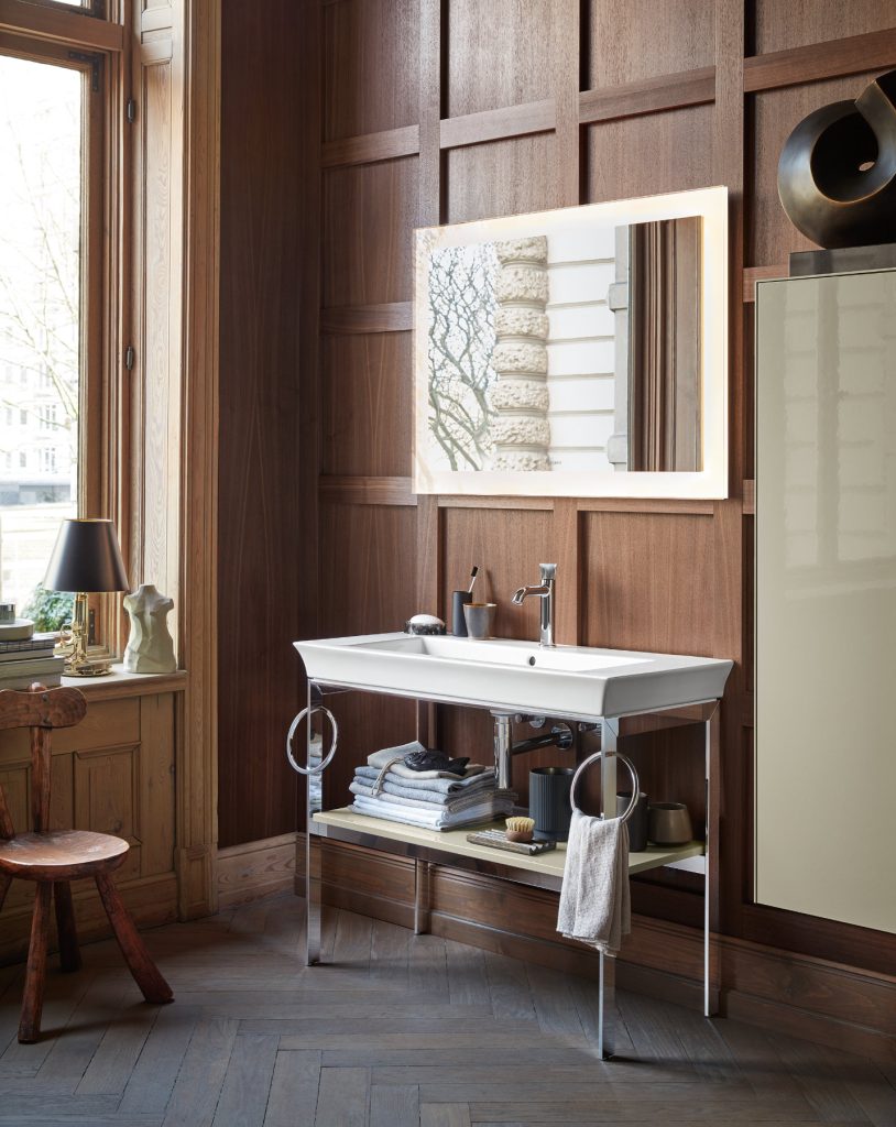 Black Campaign Style Dual Washstand with Polished Brass Hardware -  Transitional - Bathroom