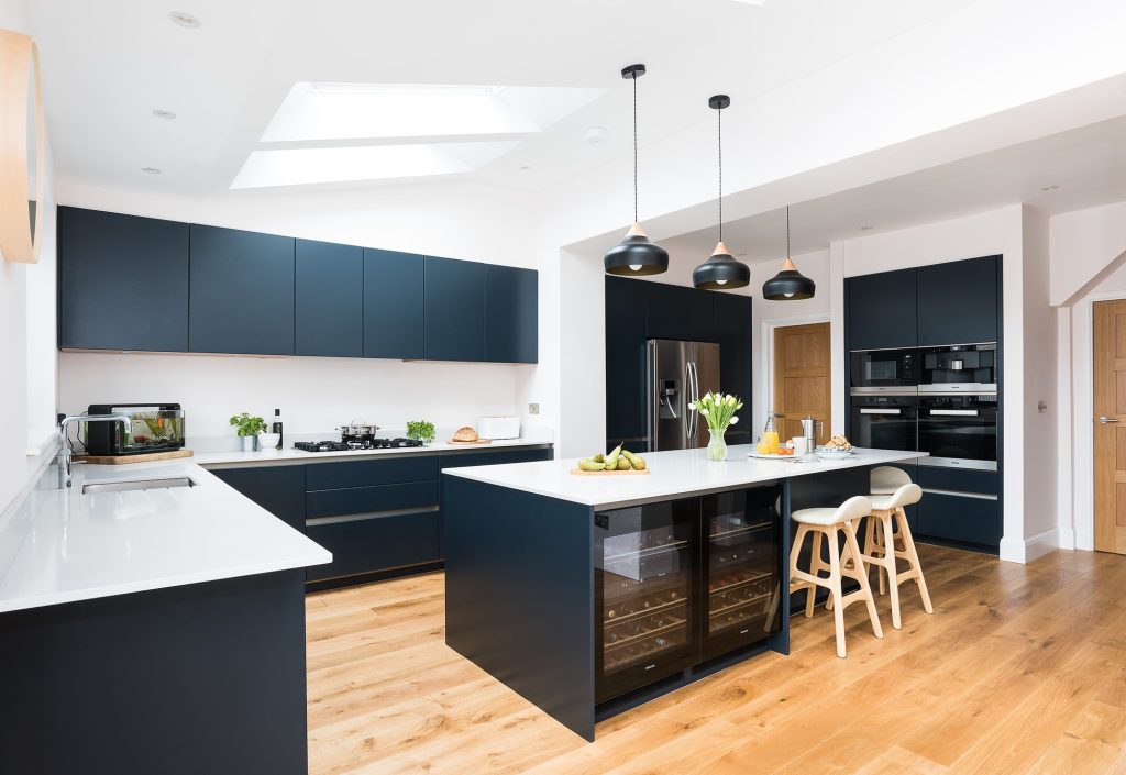 Dakr Blue Handleless Kitchen | Jaystone Kitchens, Oldham