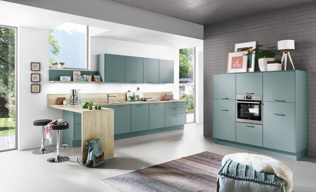 Nobilia Matt Blue Wood Open Plan Kitchen 2021 | Classique Kitchens, Carlisle