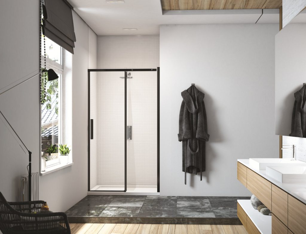 Merlyn Black Sliding Door In Recess Black Seals | Plumb Point, Plymouth