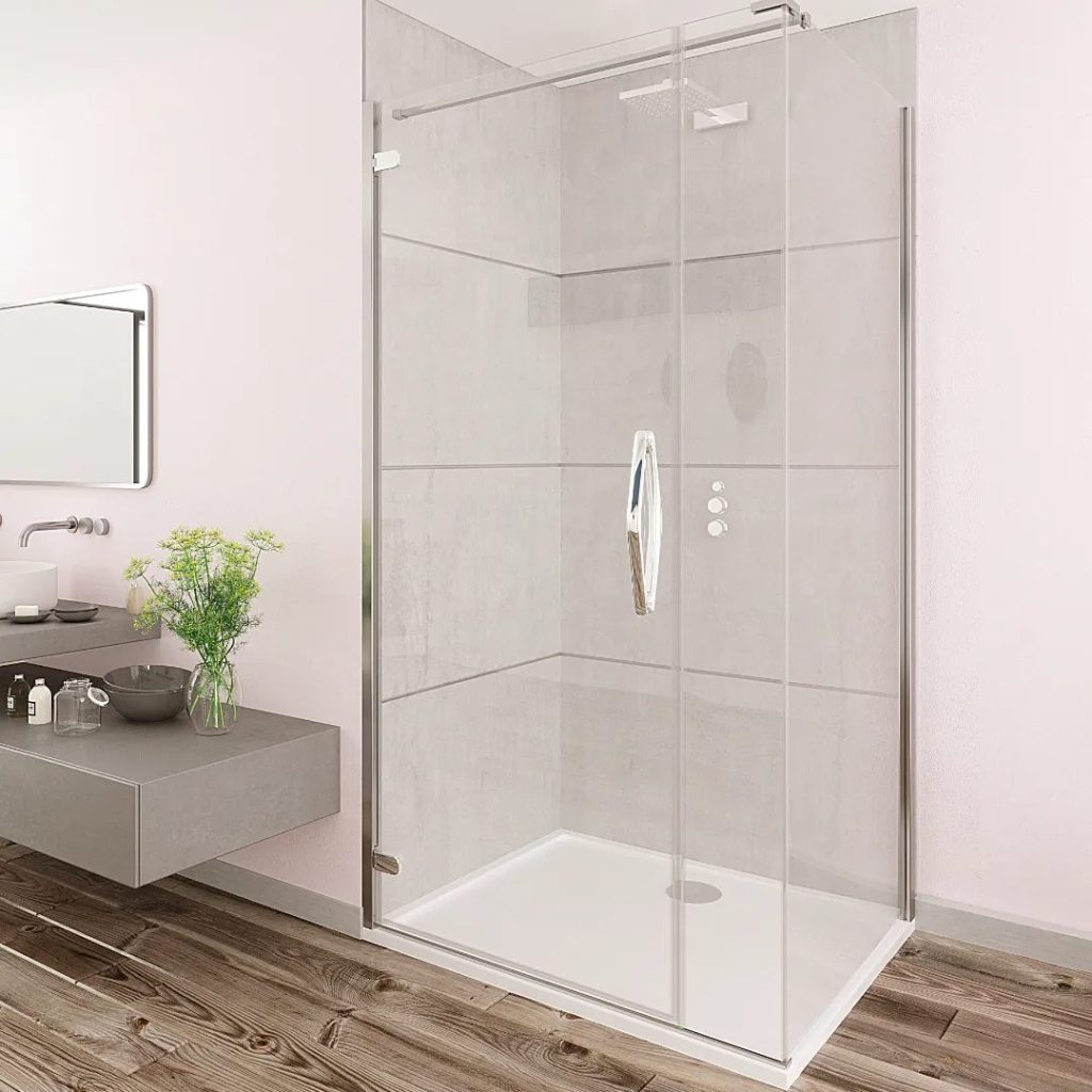 Flair Oro Enclosures Hinge Door Ultra Frameless Corner Side Panel 2X | Plumb Point, Plymouth