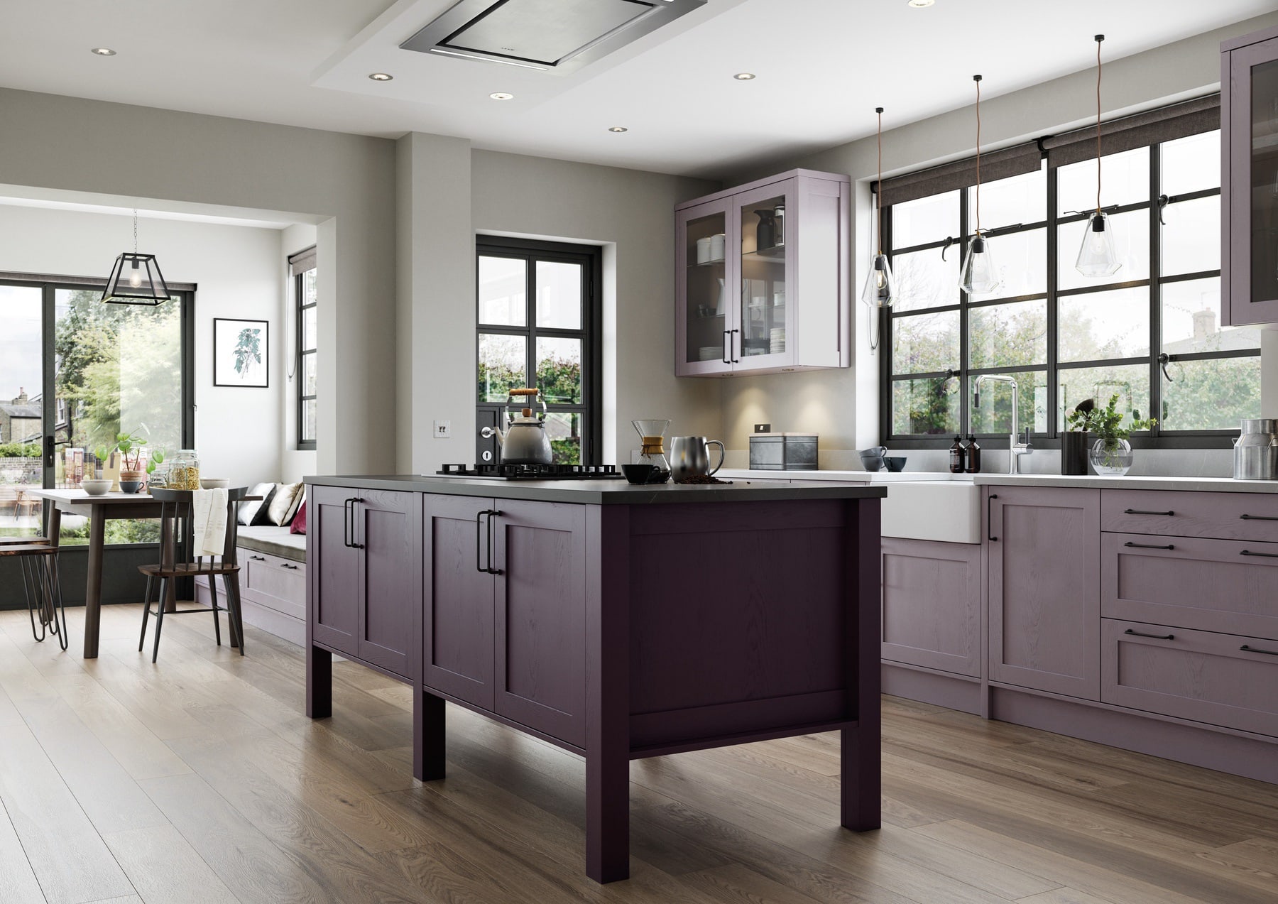 Aldana Deep Heather And Lavendar Grey Shaker Kitchen With Island | Atelier Kuchen, Wimbledon