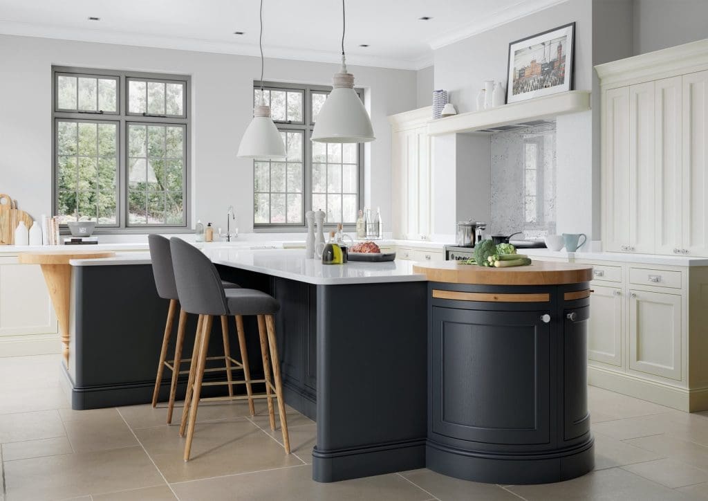 Belgravia Porcelain And Slate Blue Shaker Kitchen With Island | Atelier Kuchen, Wimbledon