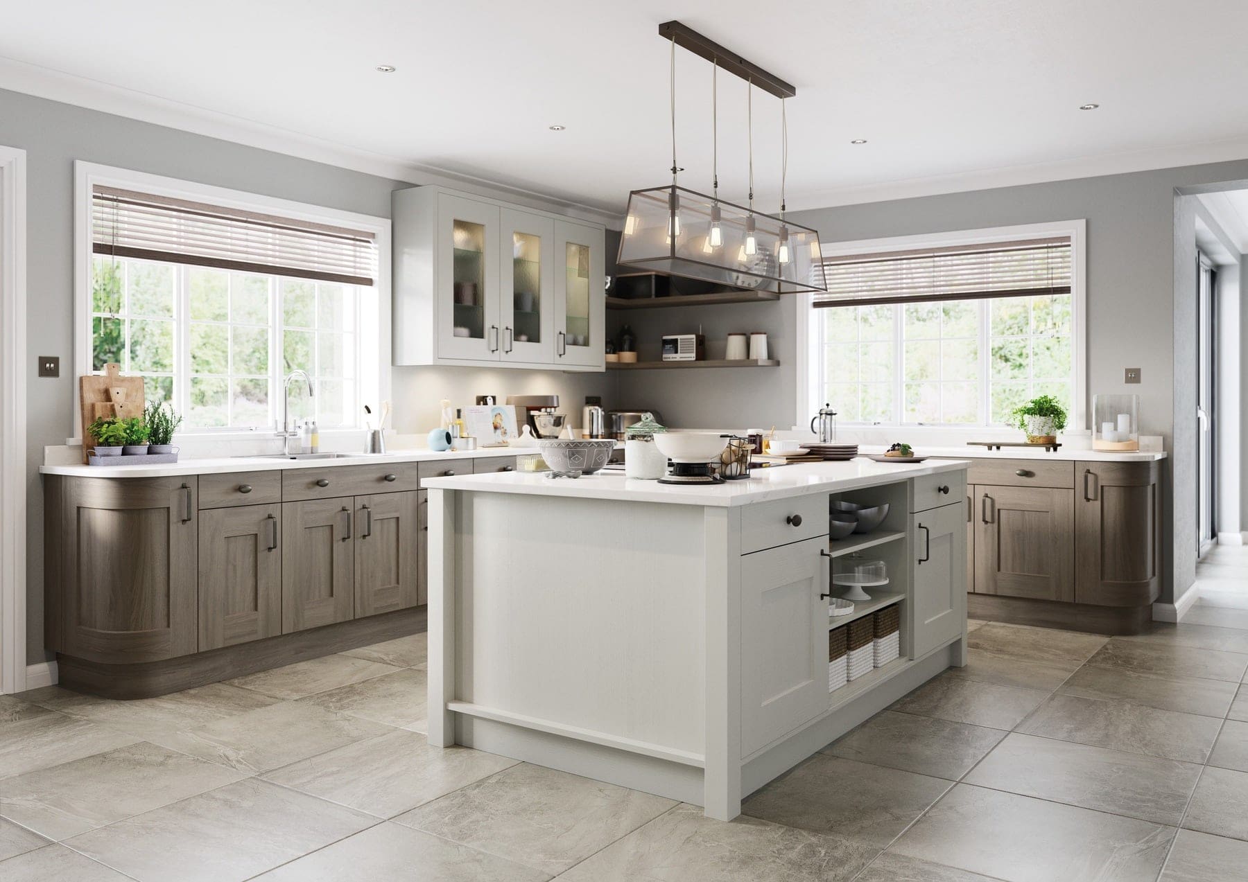 Clonmel Light Grey And Carbon Shaker L Shaped Kitchen With Island 1 | Atelier Kuchen, Wimbledon