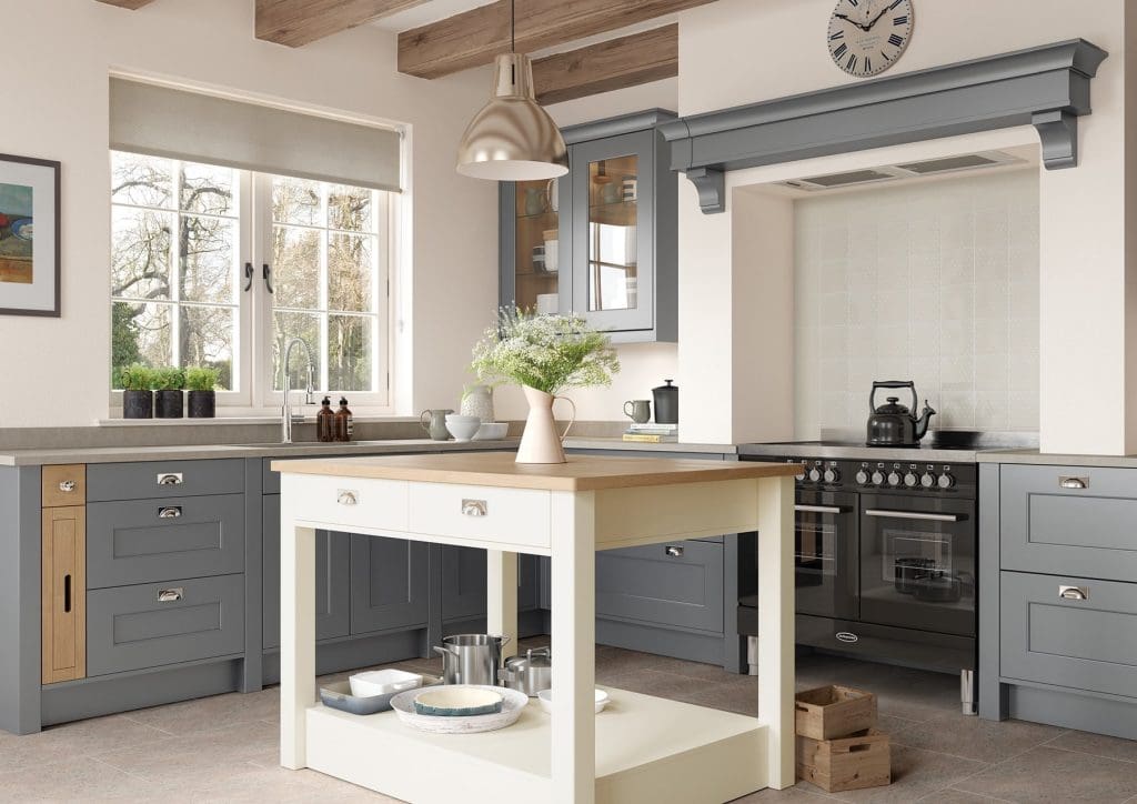 Florence Dust Grey And Porcelain Shaker L Shaped Kitchen | Atelier Kuchen, Wimbledon