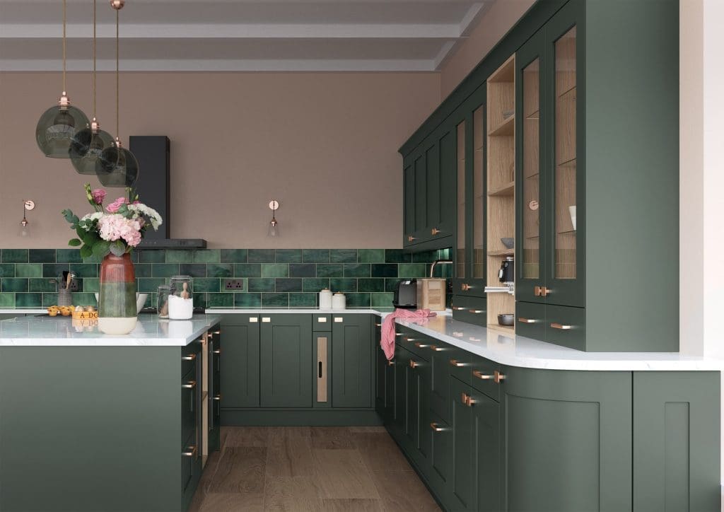 Georgia Deep Forest L Shaped Shaker Kitchen | Atelier Kuchen, Wimbledon