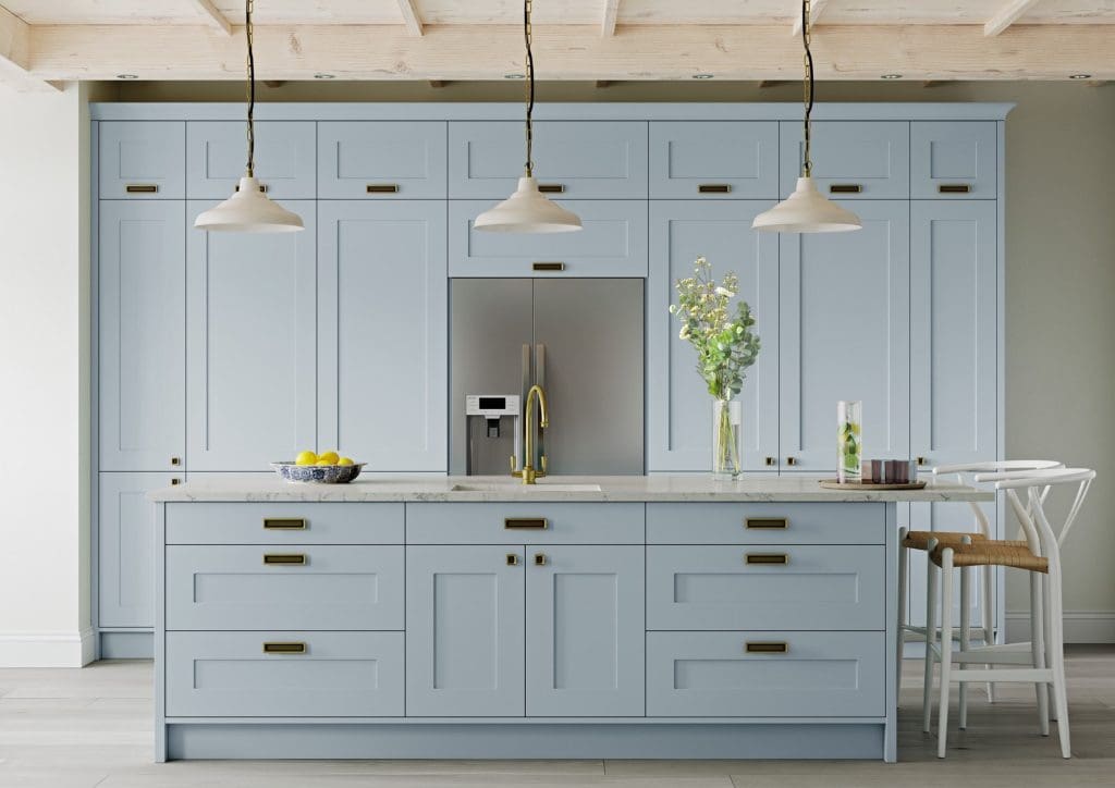 Georgia Pantry Blue Shaker Kitchen With Island 1 | Atelier Kuchen, Wimbledon