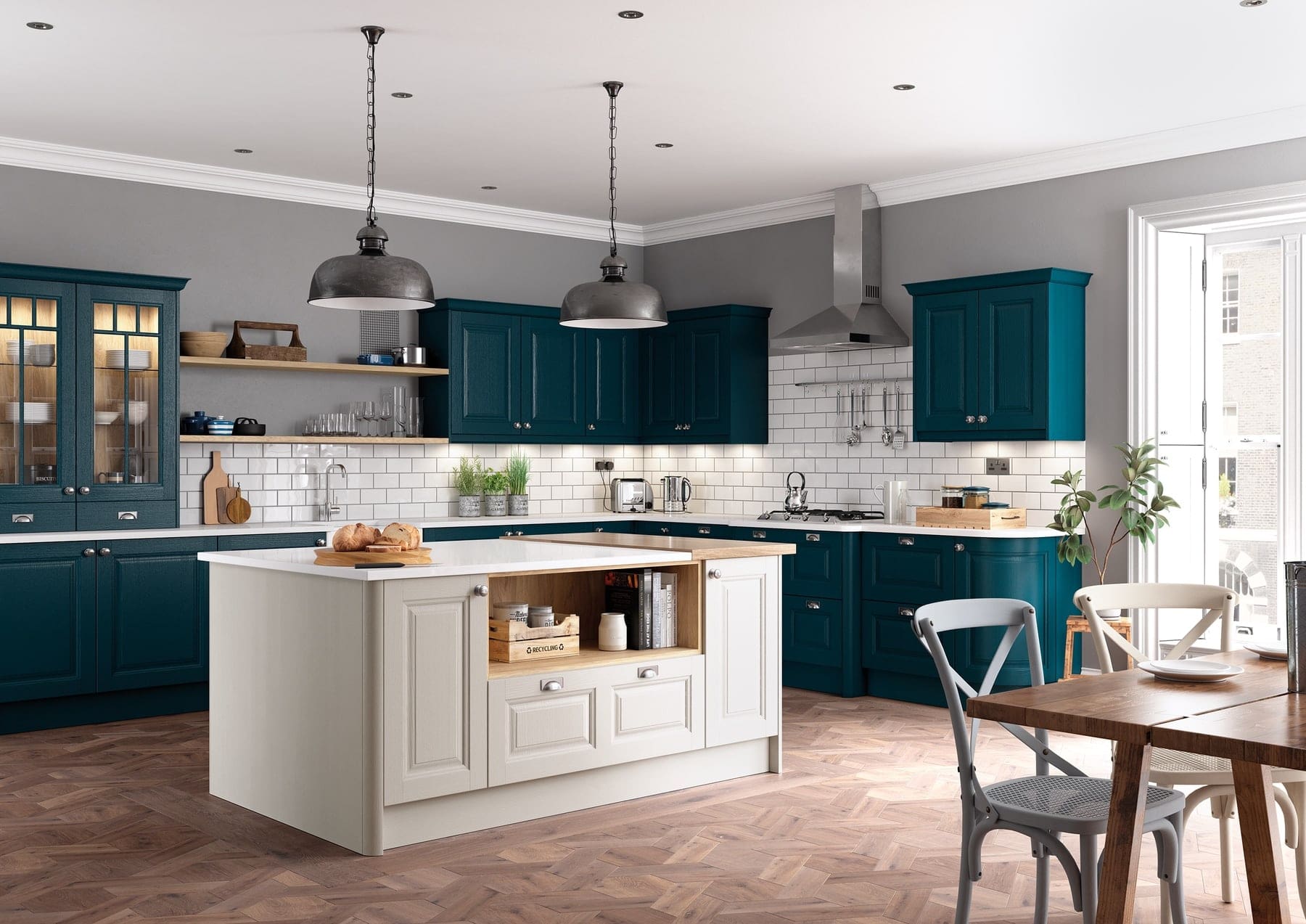 Jefferson Shell And Marine Shaker L Shaped Kitchen With Island | Atelier Kuchen, Wimbledon