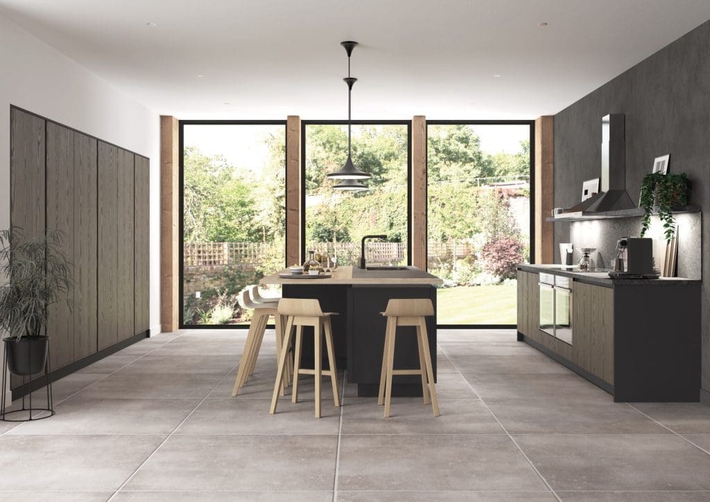 Kelso Truffle Grey And Zola Matte Graphite Handleless Kitchen With Island 1 | Atelier Kuchen, Wimbledon
