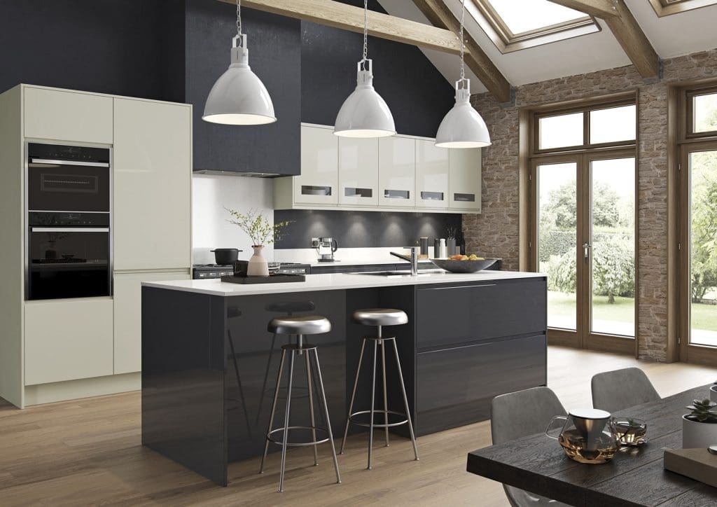 Strada Gloss Graphite And Porcelain Kitchen With Island | Atelier Kuchen, Wimbledon