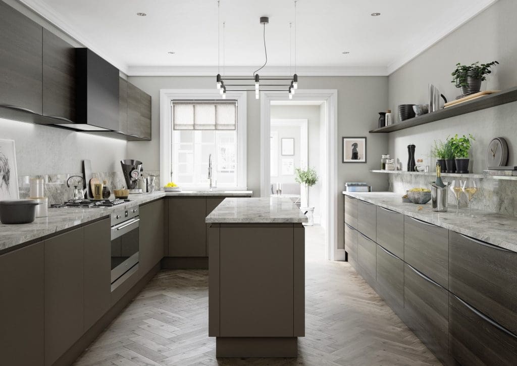 Strada Matte Lava And Tavola Carbon Kitchen With Island | Atelier Kuchen, Wimbledon