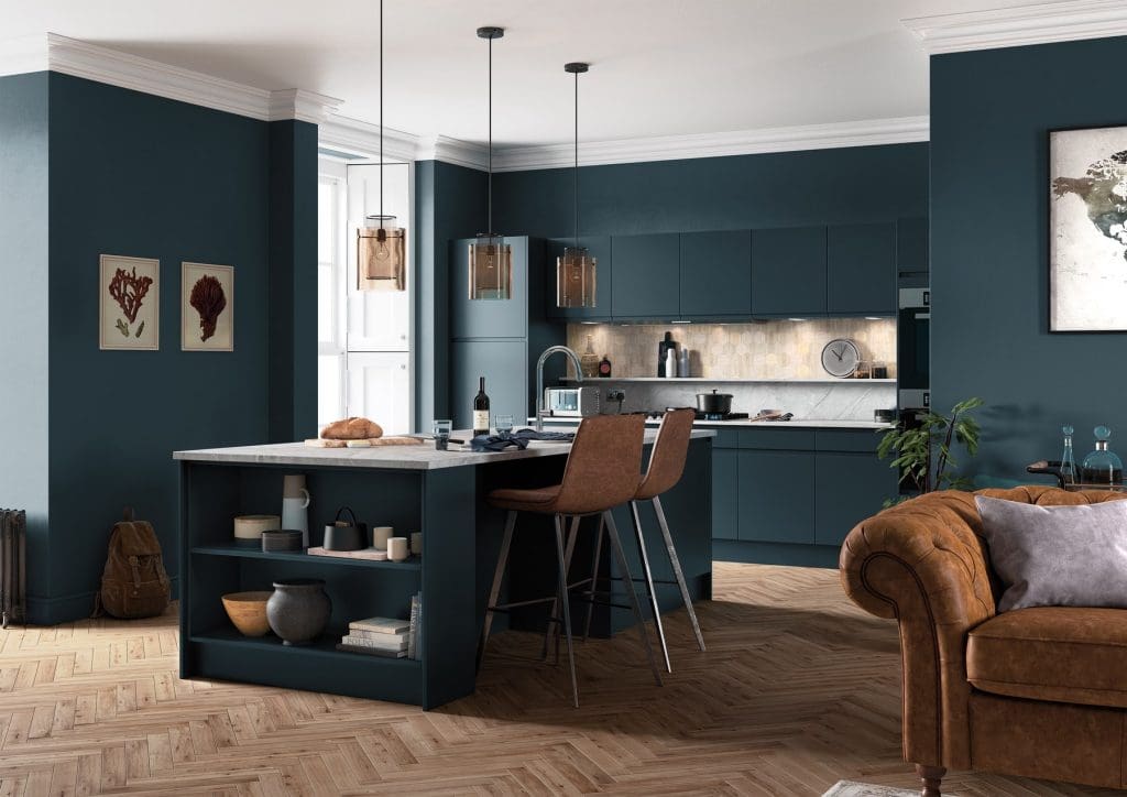 Strada Matte Marine Kitchen With Island | Atelier Kuchen, Wimbledon