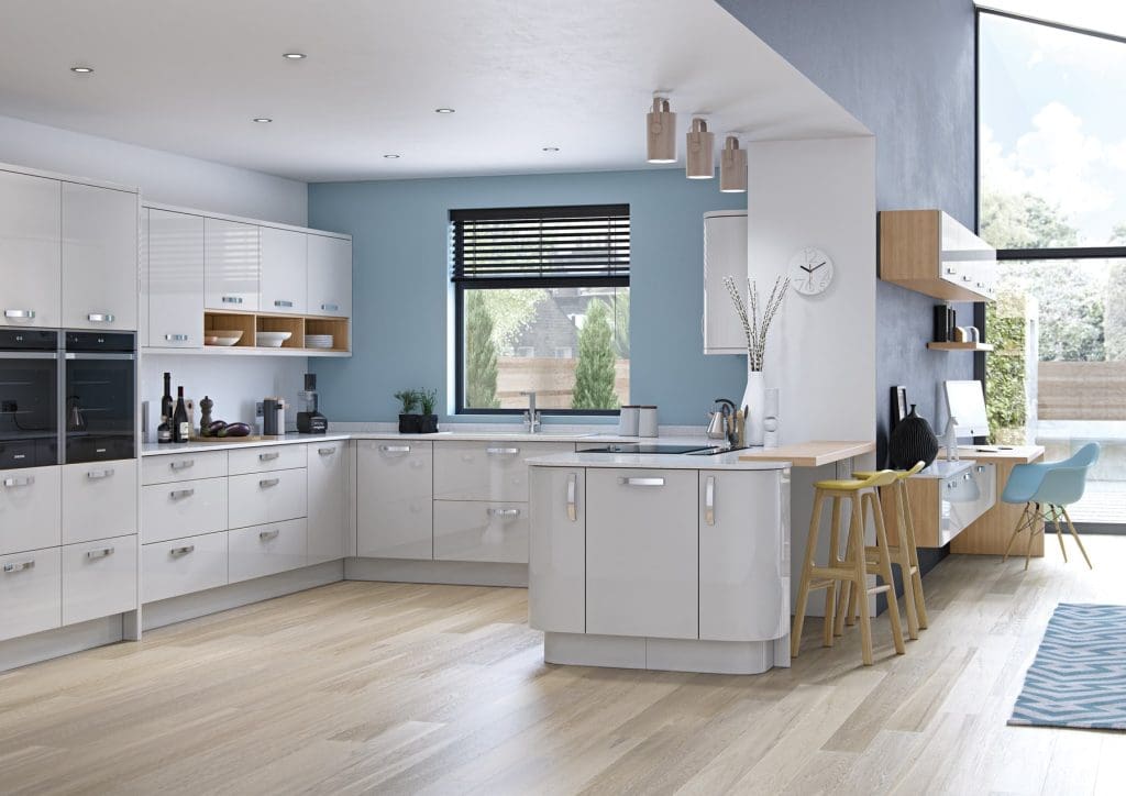 Zola Gloss Light Grey U Shaped Kitchen 1 | Atelier Kuchen, Wimbledon