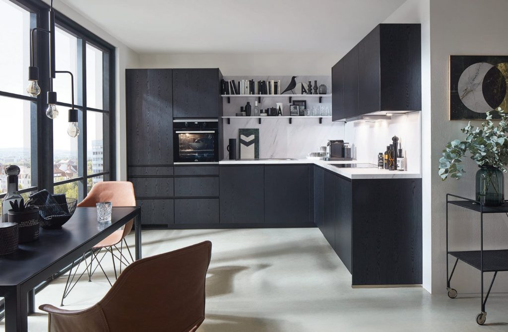 Nobilia Dark Wood L Shaped Handleless Kitchen 2021 3 | Joshua Donald Kitchens, Dunstable